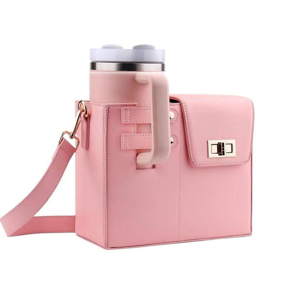 Leather Shoulder Bag For Water Bottles Fits Most Brands Pink Women's Bags & Handbags