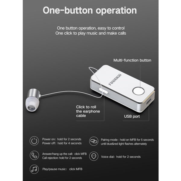 Wireless Bluetooth Earphone With Vibrating Alert And Clip White Headphones