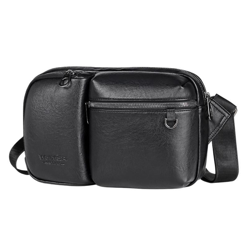Large Capacity Men Crossbody Bag Casual Pu Messenger Black Bags