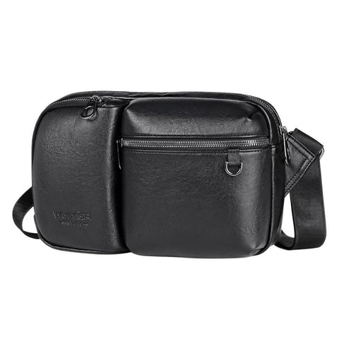 Large Capacity Men Crossbody Bag Casual Pu Messenger Black Bags
