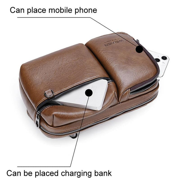 Large Capacity Men Crossbody Bag Casual Pu Messenger Black Bags