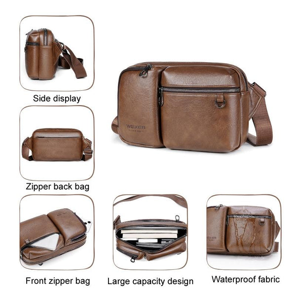 Large Capacity Men Crossbody Bag Casual Pu Messenger Black Bags