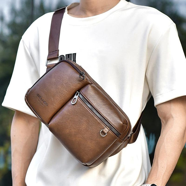 Large Capacity Men Crossbody Bag Casual Pu Messenger Black Bags