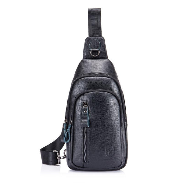 Men Leather Crossbody Chest Bag Multi Function Black Bags