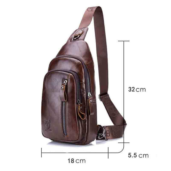 Men Leather Crossbody Chest Bag Multi Function Black Bags