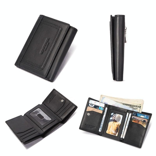 Rfid Blocking Leather Men Wallet With Multi Card Slots And Zipper Coin Pocket Black Wallets