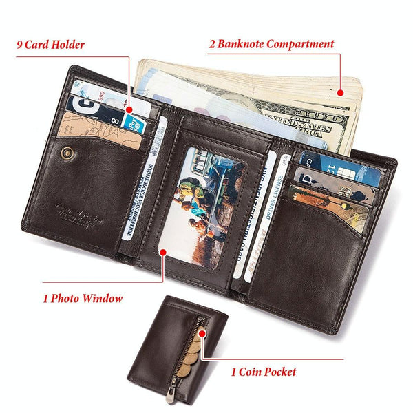 Rfid Blocking Leather Men Wallet With Multi Card Slots And Zipper Coin Pocket Black Wallets