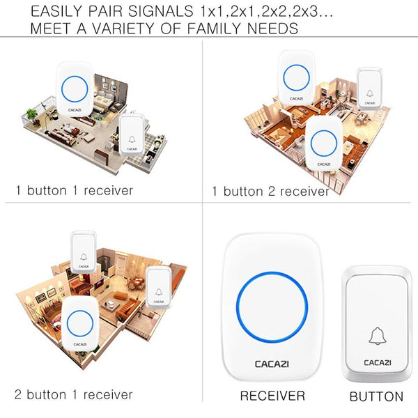 Wireless Waterproof Doorbell Cacazi A06 Dc 1 To 2 Battery Smart Home White Smart Doorbells
