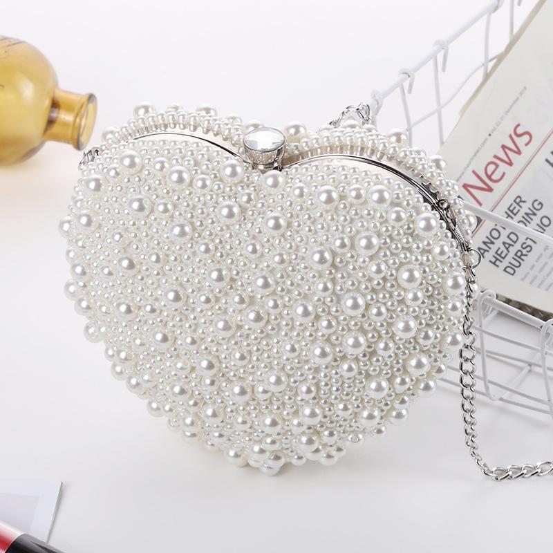 White Heart Shaped Evening Clutch With Chain Women's Bags & Handbags