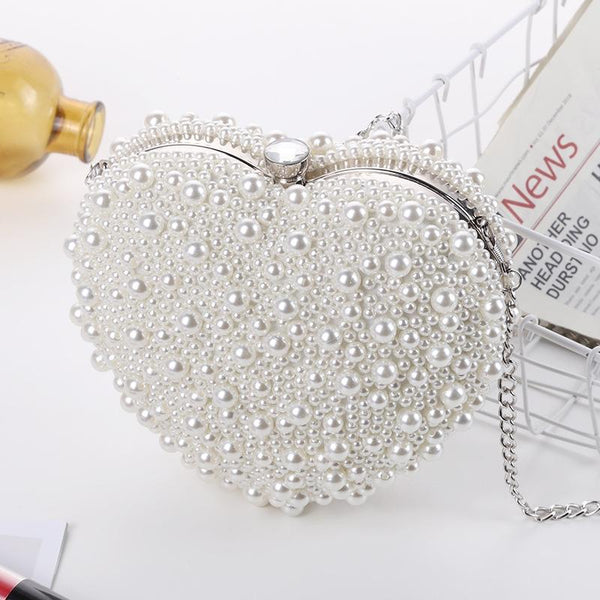 White Heart Shaped Evening Clutch With Chain Women's Bags & Handbags