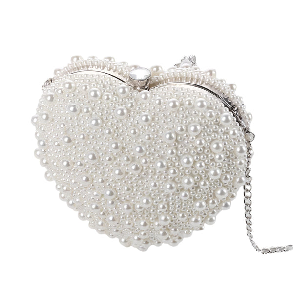 White Heart Shaped Evening Clutch With Chain Women's Bags & Handbags