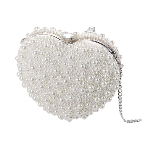 White Heart Shaped Evening Clutch With Chain Women's Bags & Handbags
