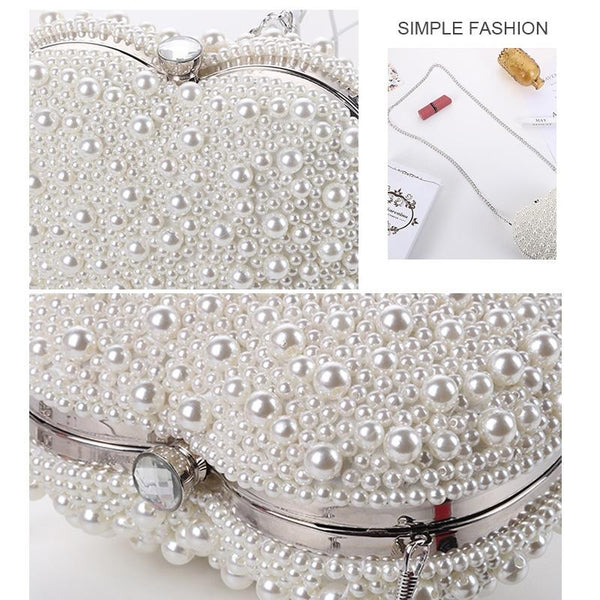 White Heart Shaped Evening Clutch With Chain Women's Bags & Handbags