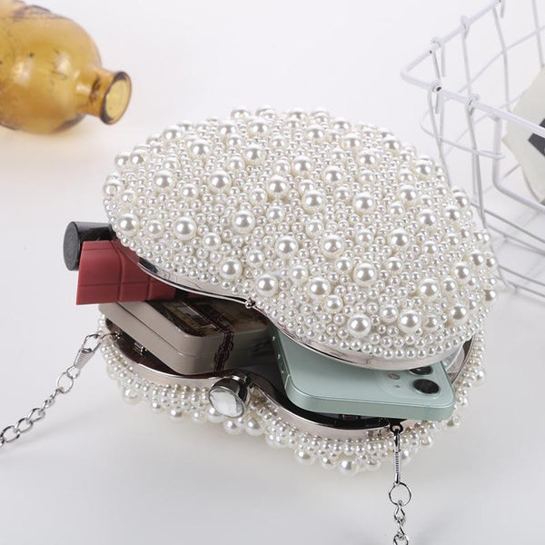 White Heart Shaped Evening Clutch With Chain Women's Bags & Handbags