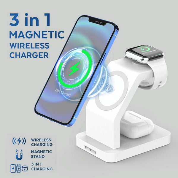 3 In 1 Magnetic Wireless Charger For Iphone Iwatch Airpods White Chargers & Docking Stations