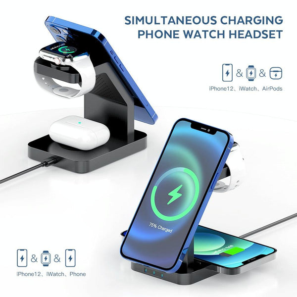3 In 1 Magnetic Wireless Charger For Iphone Iwatch Airpods White Chargers & Docking Stations