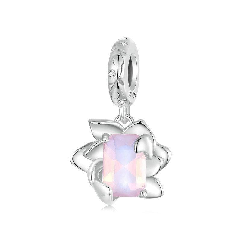 925 Sterling Silver Platinum Plated 3D Lotus Pendant Charms & Pendants