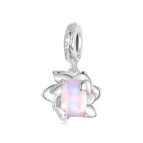 925 Sterling Silver Platinum Plated 3D Lotus Pendant Charms & Pendants
