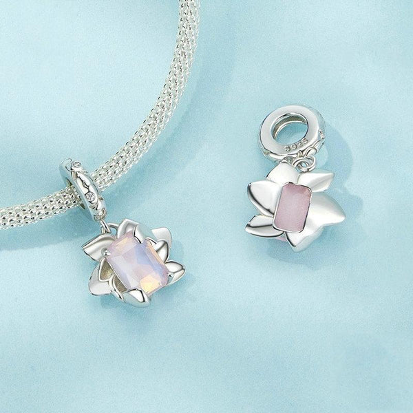 925 Sterling Silver Platinum Plated 3D Lotus Pendant Charms & Pendants