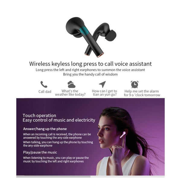 Waterproof Wireless Bluetooth With Led Display And Hifi Sound Black Earbuds
