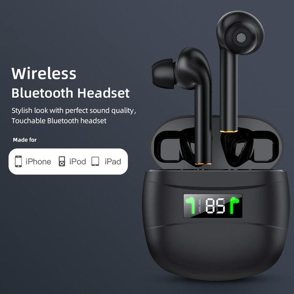 Waterproof Wireless Bluetooth With Led Display And Hifi Sound Black Earbuds