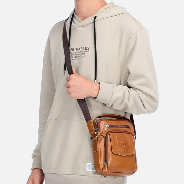 Retro Leather Shoulder Bag For Men Large Capacity Black Bags