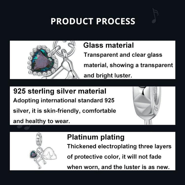 925 Sterling Silver Platinum Note Beaded Pendant Charms & Pendants