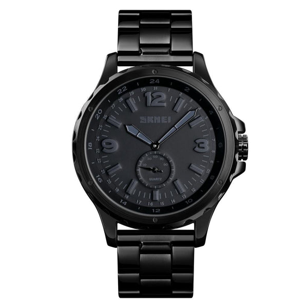 Stylish Waterproof Men Quartz Watch With Steel Band Black Watches