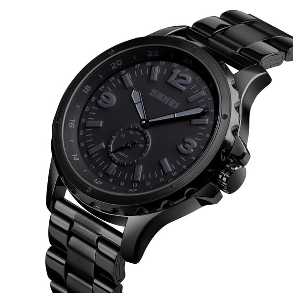 Stylish Waterproof Men Quartz Watch With Steel Band Black Watches