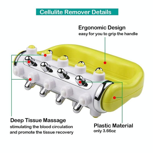 Curved Handheld Roller Massager 5 Rows Soothing Relief Yellow Massagers