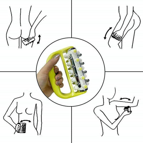Curved Handheld Roller Massager 5 Rows Soothing Relief Yellow Massagers