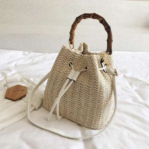 Handwoven Bamboo Bucket Bag Shoulder / Messenger Style White Women's Bags & Handbags