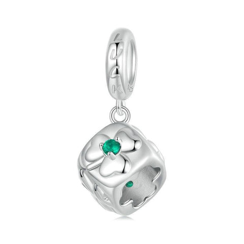 925 Sterling Silver Platinum Plated Lucky Clover Dice Bracelet Charms & Pendants