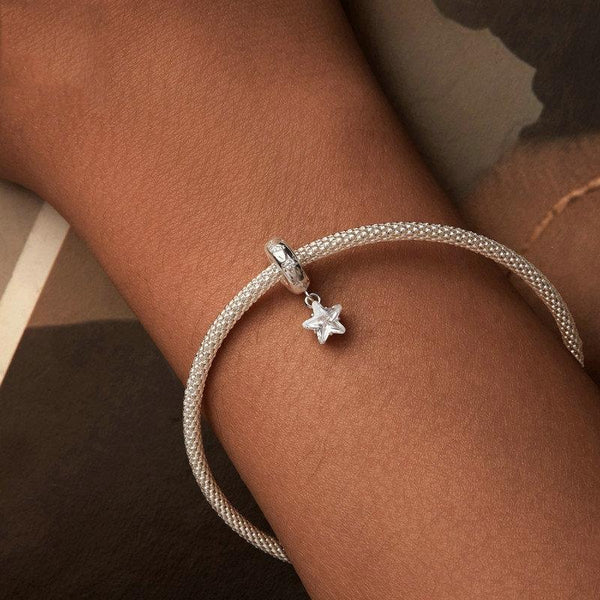 925 Sterling Silver Platinum Plated Starlight Five Pointed Diy Beads Charms & Pendants