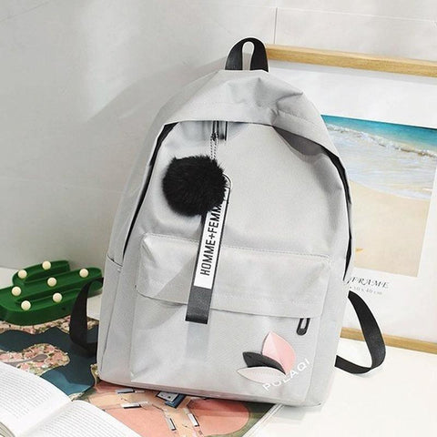 Student Canvas Backpack Light Grey Women Backpacks