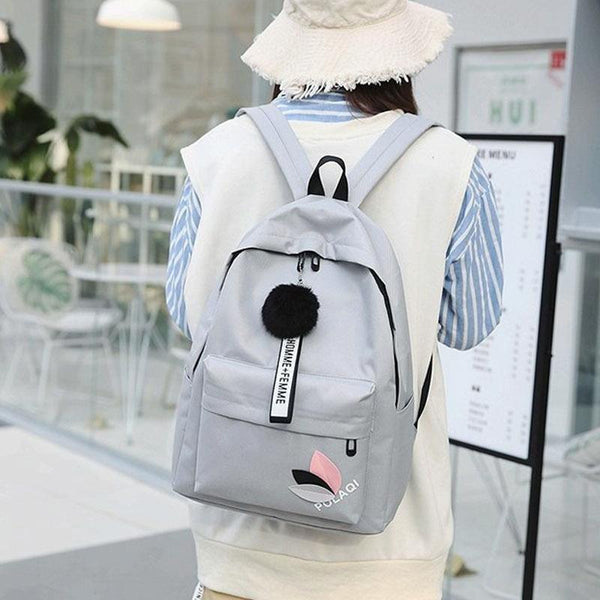 Student Canvas Backpack Light Grey Women Backpacks