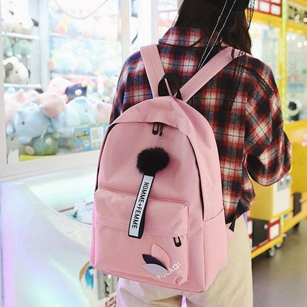 Student Canvas Backpack Light Grey Women Backpacks