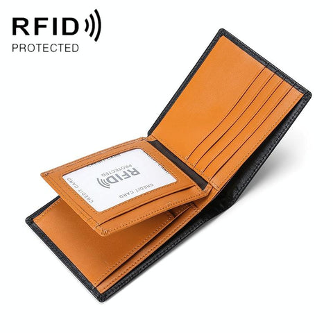 Leather Rfid Blocking Tri Fold Wallet Brown Wallets