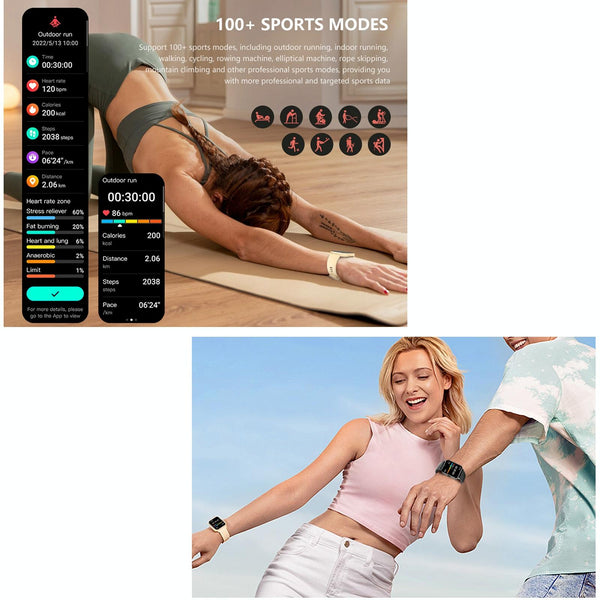 1.83 Inch Bt5.2 Smart Sport Watch Support Sleep / Heart Rate Blood Oxygen Temperature Sugar Pressure Health Monitor Black Smart Watches