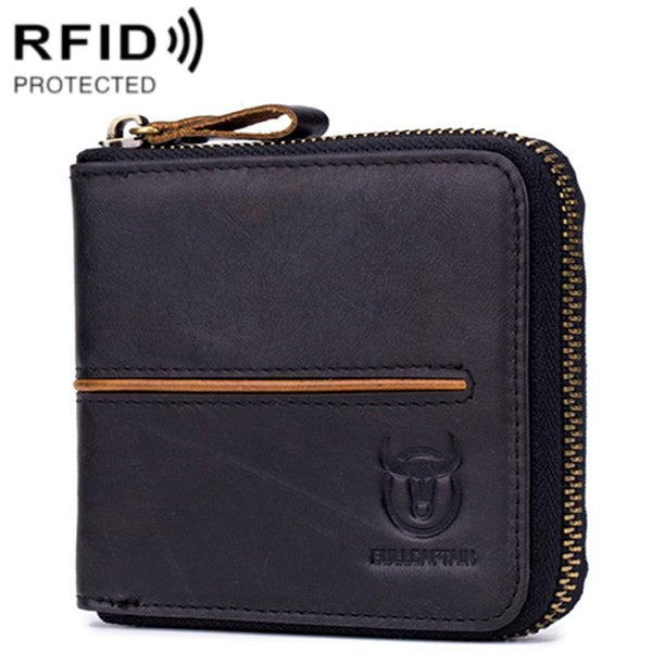 Zippered Cowhide Card Holder With Rfid Protection Black Business Card Holders