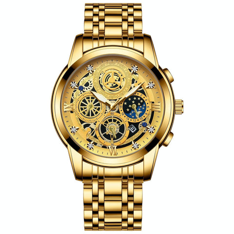 Waterproof Luminous Quartz Watch With Multifunctional Design Full Gold Surface Watches