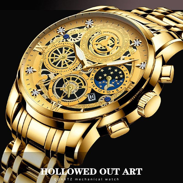 Waterproof Luminous Quartz Watch With Multifunctional Design Full Gold Surface Watches