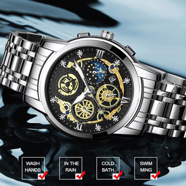 Waterproof Luminous Quartz Watch With Multifunctional Design Full Gold Surface Watches