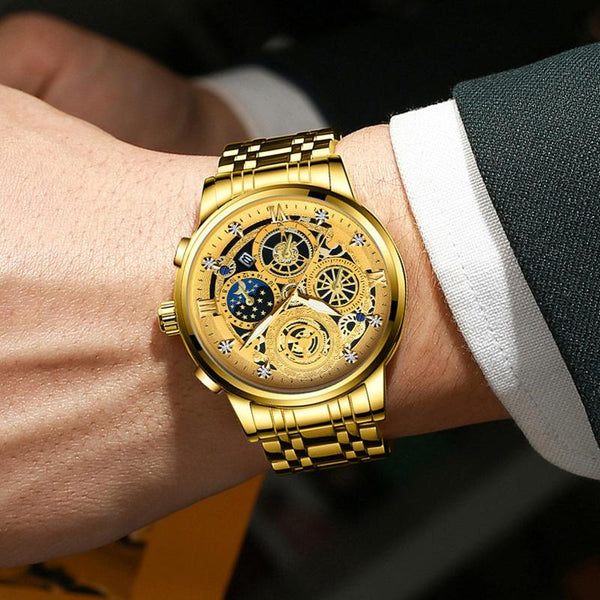 Waterproof Luminous Quartz Watch With Multifunctional Design Full Gold Surface Watches