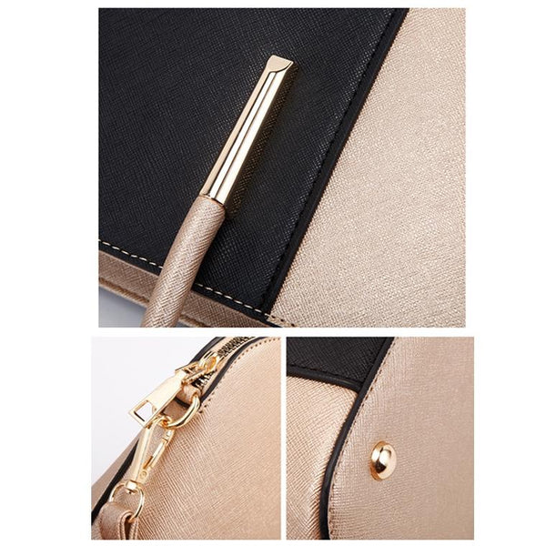 Stylish 4 In 1 Diagonal Handbag With Large Capacity Black Gold Women's Bags & Handbags