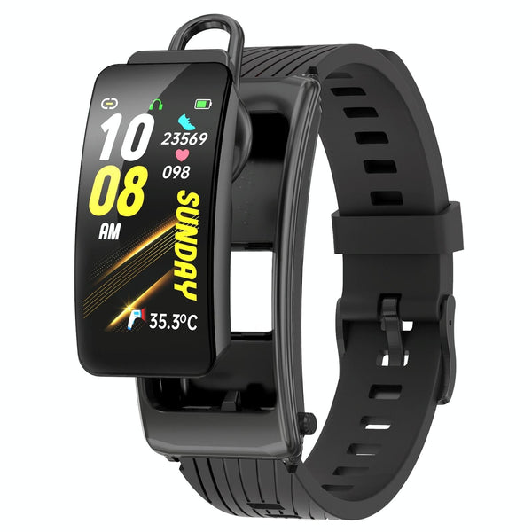 1.14" Silicone Band Waterproof Smart Watch Detachable Earphone Bluetooth Call Black Smart Watches