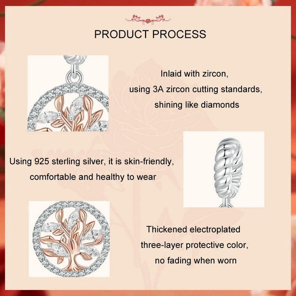 925 Sterling Silver Rose Gold Tree Of Life Pendant Charms & Pendants