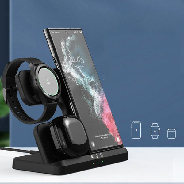 3 In 1 Wireless Charger For Mobile Phone Watch And Earphones Black Chargers & Cradles