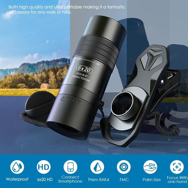 Closest Focus Monocular For Smartphones 6X Optics Lens 0.3M Black Binoculars & Monoculars