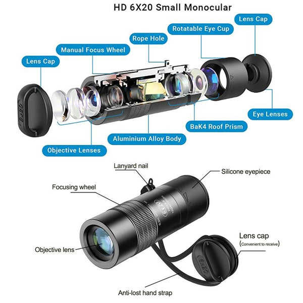 Closest Focus Monocular For Smartphones 6X Optics Lens 0.3M Black Binoculars & Monoculars